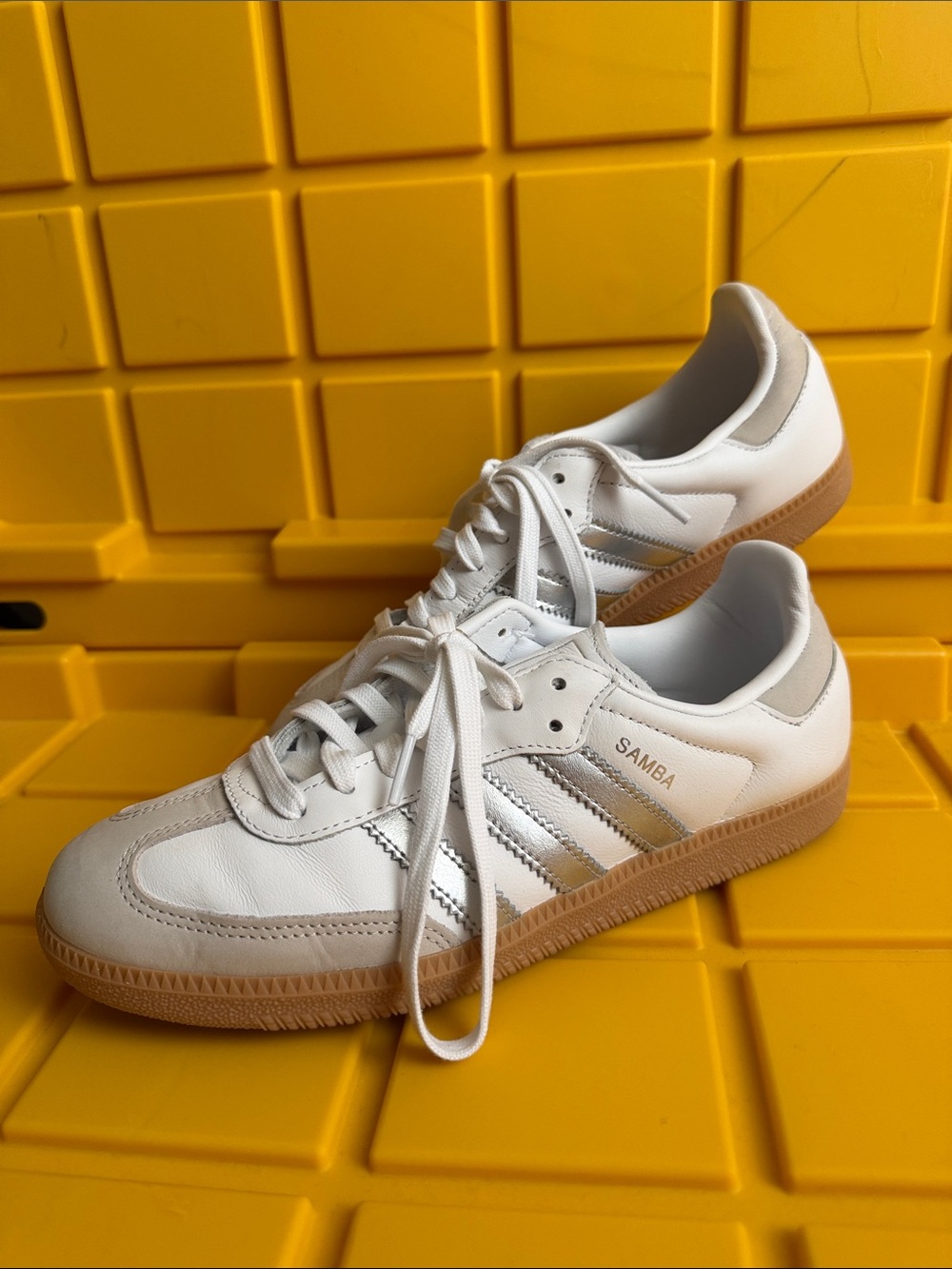 adidas Samba White with Gum Sole and Light Gray Accents
